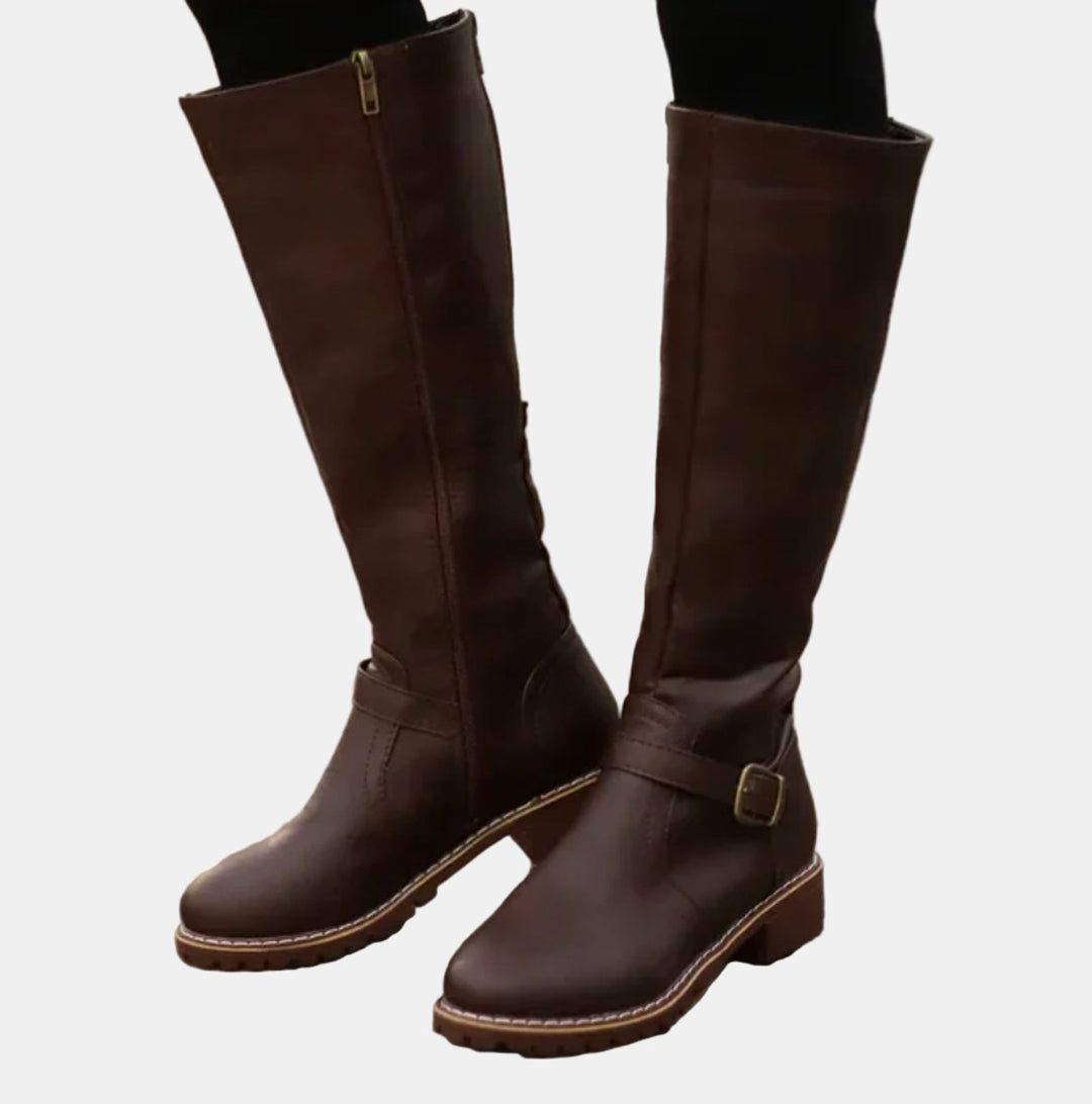 Luna | Elegant And Comfortable Buckle Strap Knee High Boots
