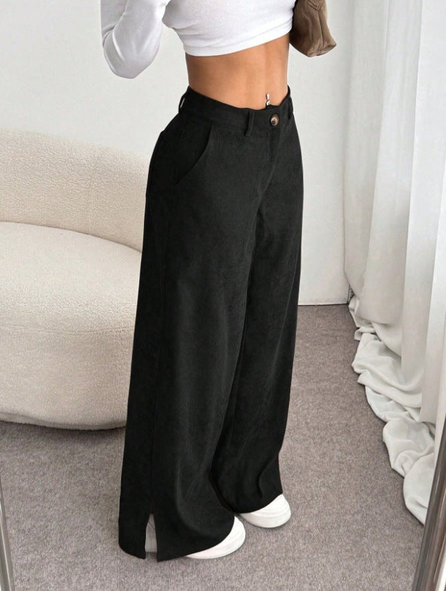 Nora | Pantalon chic à taille haute, jambes larges et fentes