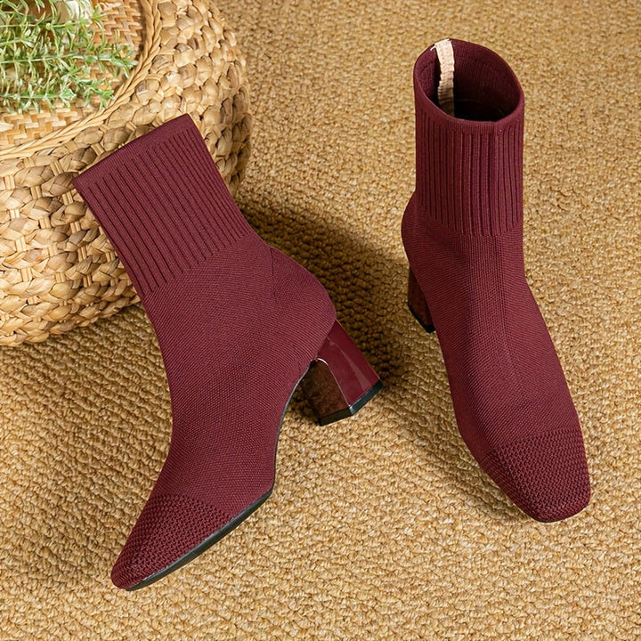 Aveline | Stretch Knit Block Heel Ankle Boots