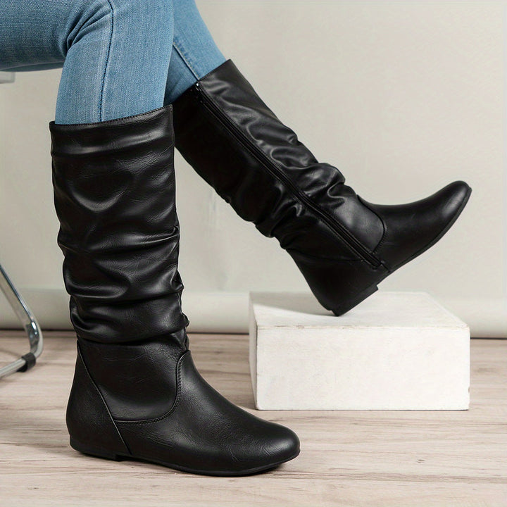 Emily | Comfortable and Timeless Gathered Flat Knee High Boots