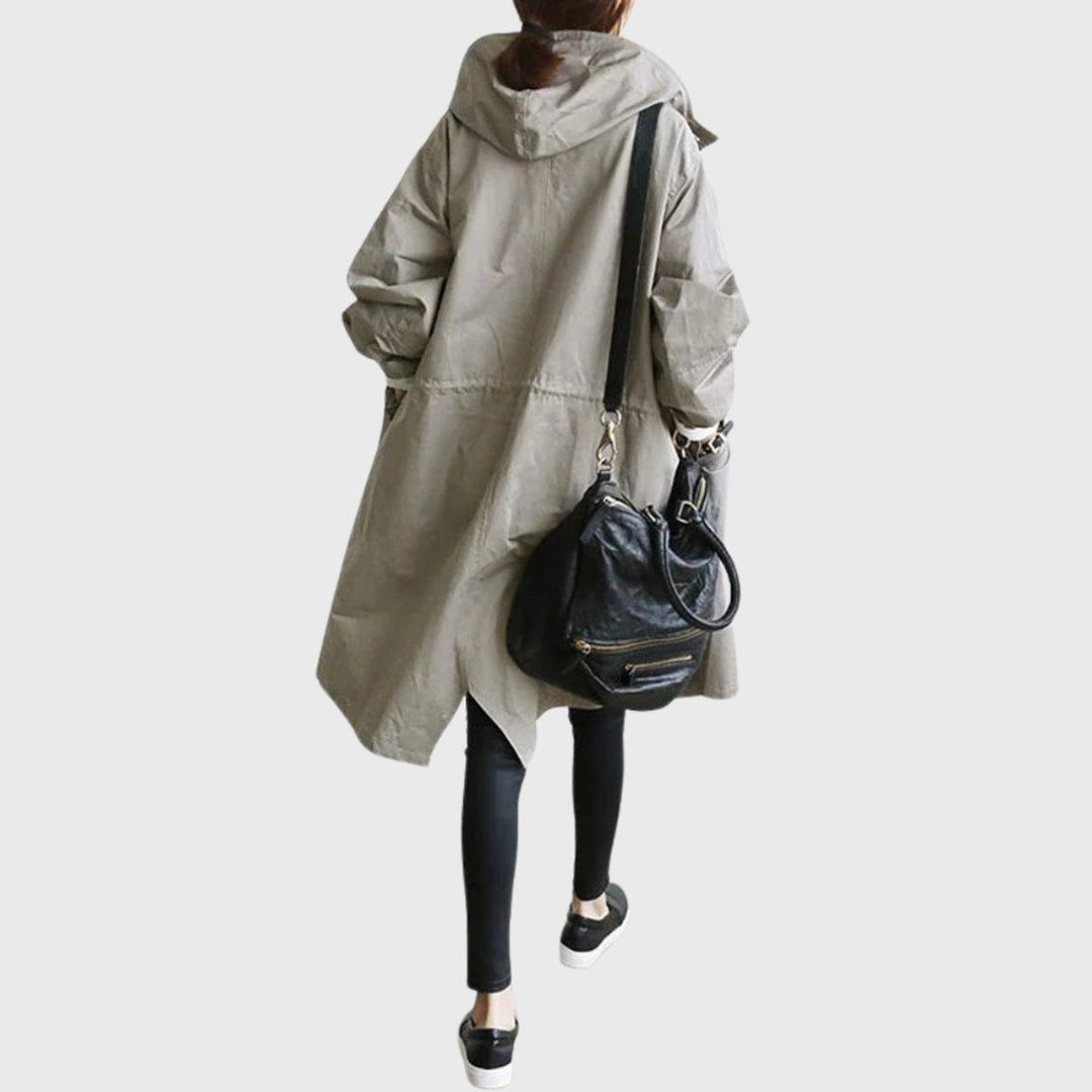 Beatrice | Trench-coat long à capuche, élégant et résistant à l’eau