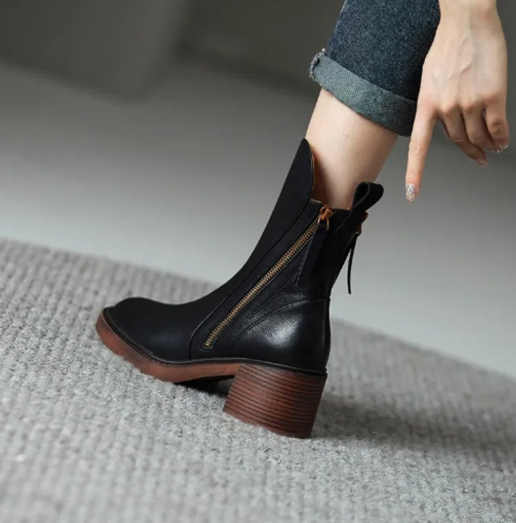 Chloe | Timeless Block-Heel Smooth Leather Ankle Boots
