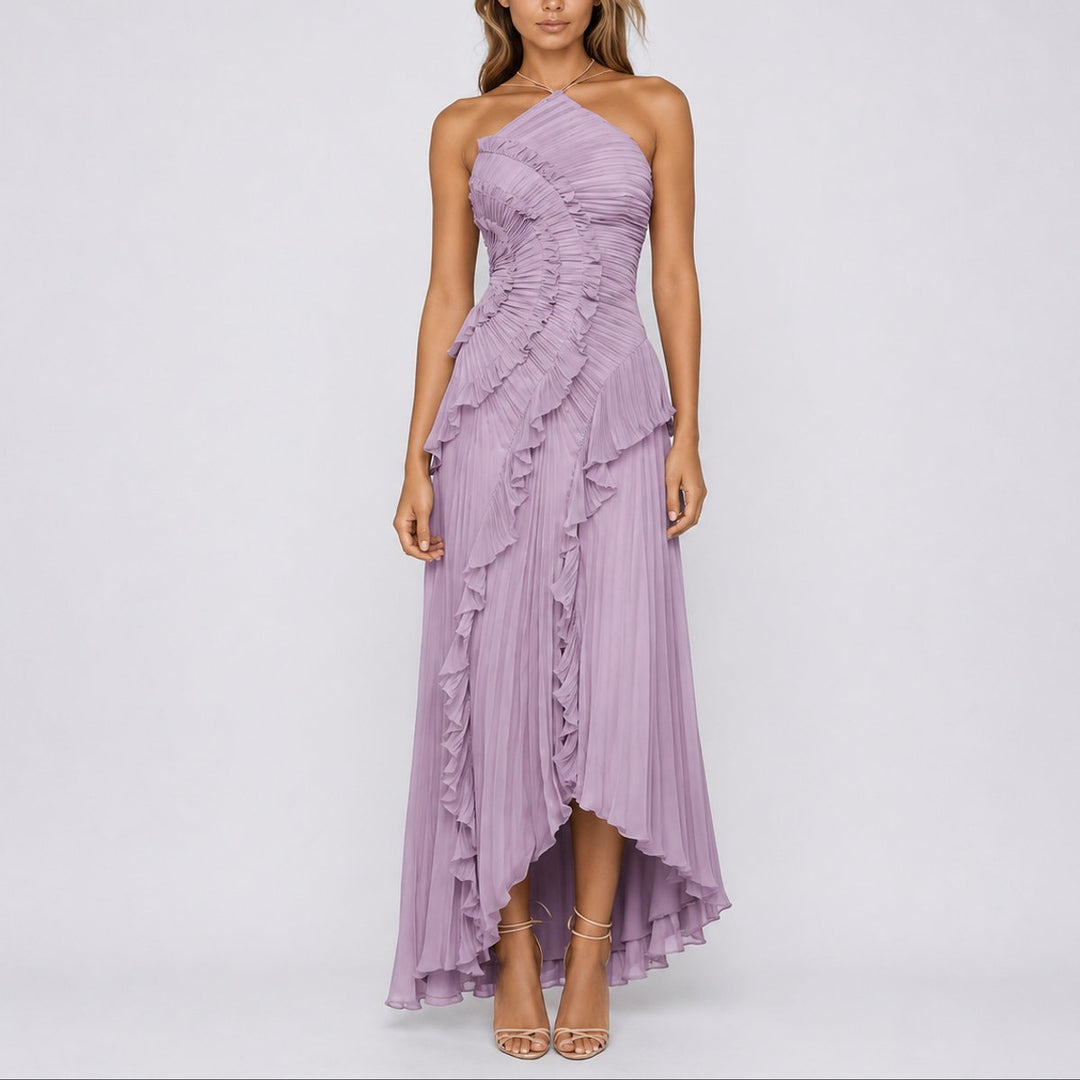 Diana | Stylish And Chic Fall Wedding Ruffle Halter Maxi Dress