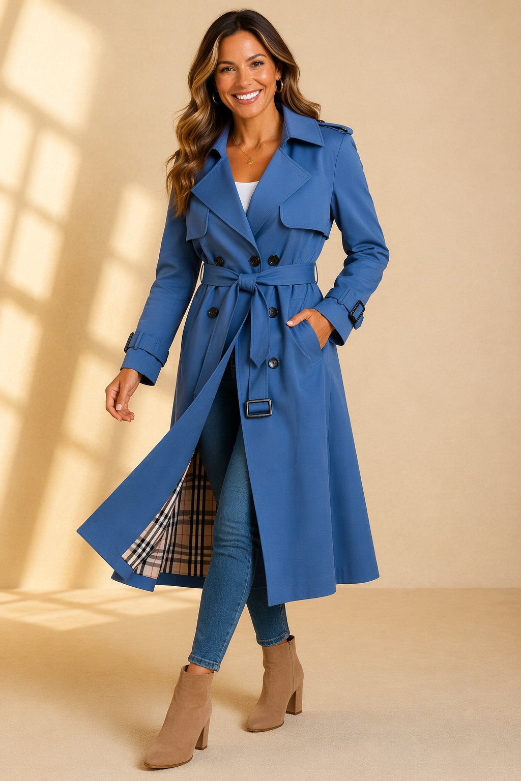 Julia | Trench lungo doppiopetto elegante con cintura