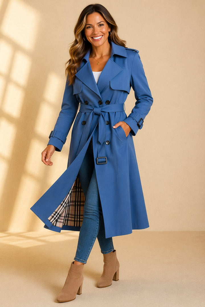 Julia | Trench lungo doppiopetto elegante con cintura