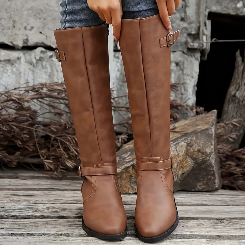Caroline | Elegant And Versatile Double-Buckle Knee High Boots