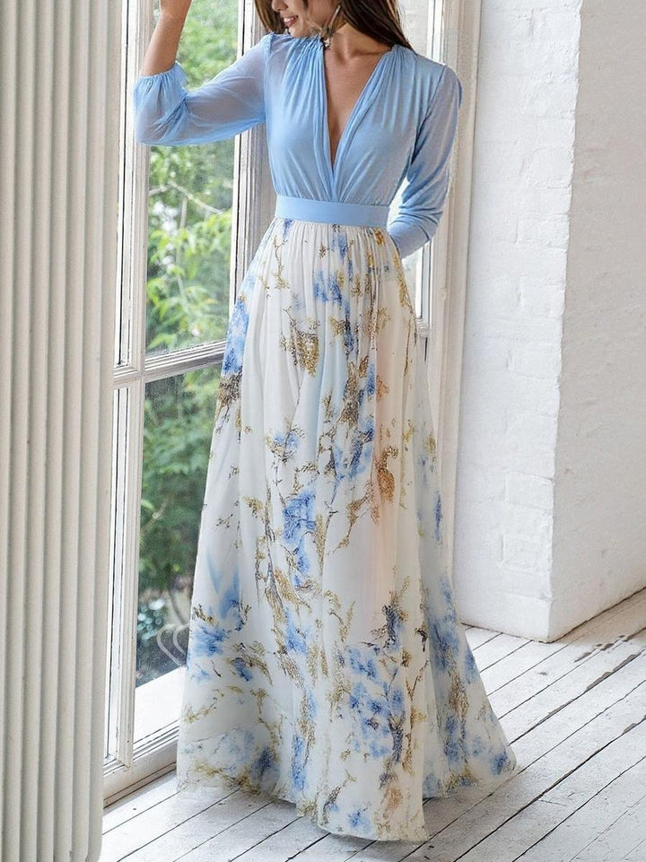 Julia | Floral Chiffon A-Line Long Sleeved Maxi Dress