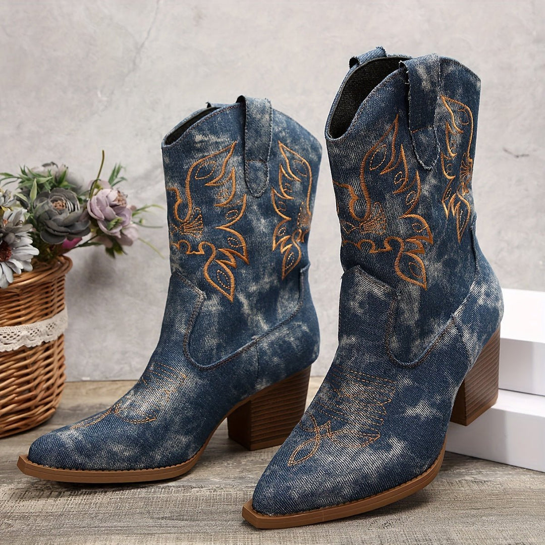 Isabella | Stylish And Floral Wide Calf Design Cowboy Boots
