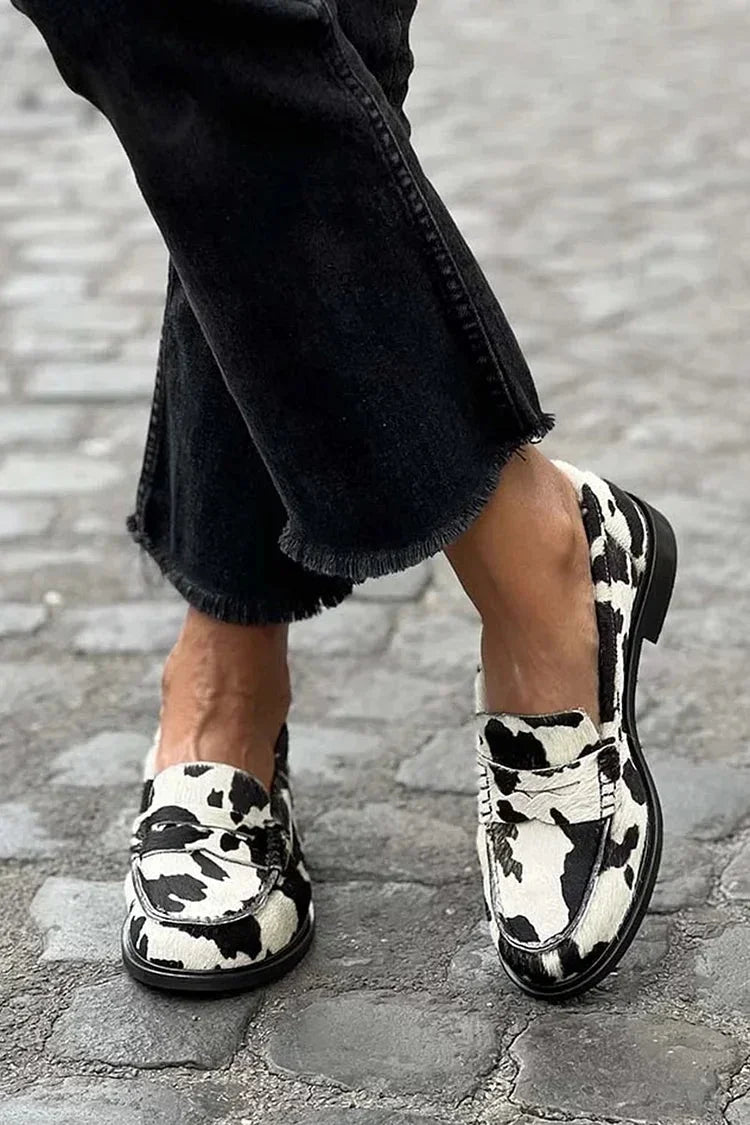 Valentina | Chic and Comfortable Women's Cow-Print Loafers