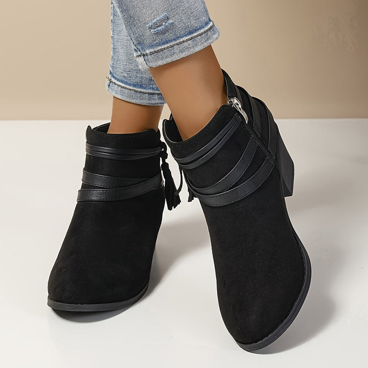 Olivia | Elegant Tassel Block Heel Ankle Boots