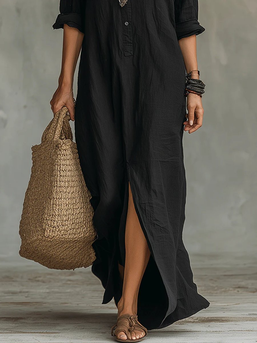 Nova | Flowing Button Front Long Sleeved Maxi Dress