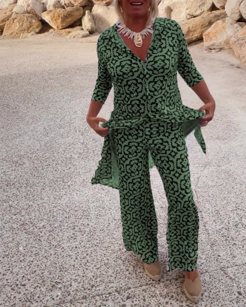 Eleanor | Ensemble élégant et confortable composé d’un haut imprimé et d’un pantalon large