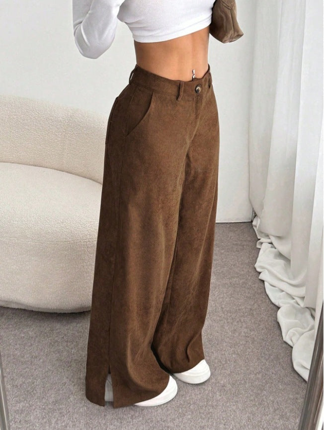 Nora | Pantalon chic à taille haute, jambes larges et fentes