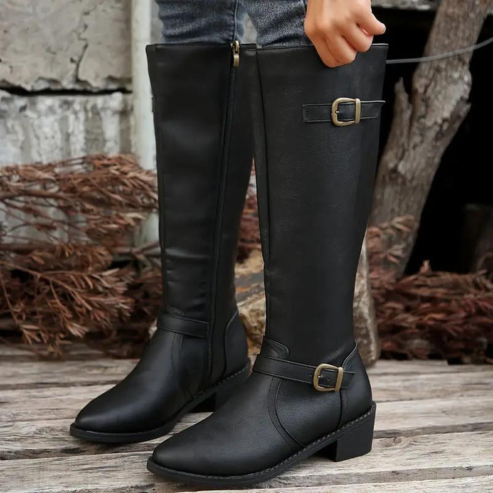 Caroline | Elegant And Versatile Double-Buckle Knee High Boots