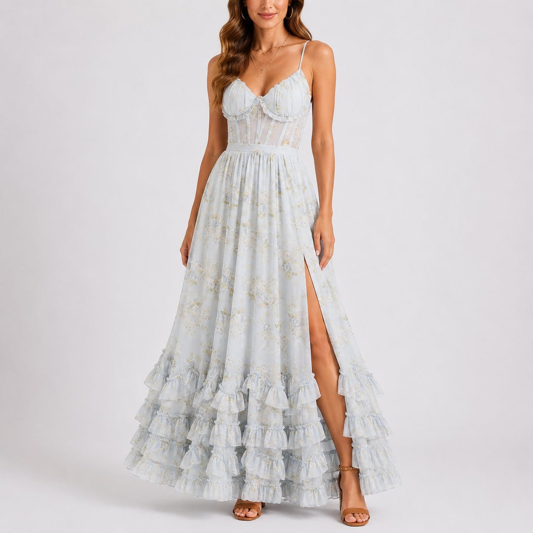 Eliana | Romantic And Elegant Fall Wedding Floral Corset Maxi Dress
