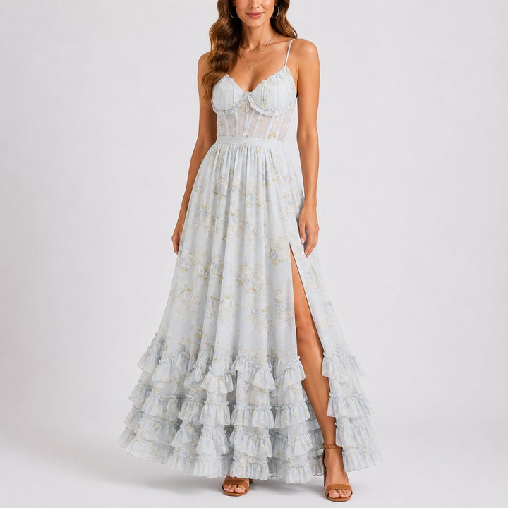 Eliana | Romantic And Elegant Fall Wedding Floral Corset Maxi Dress