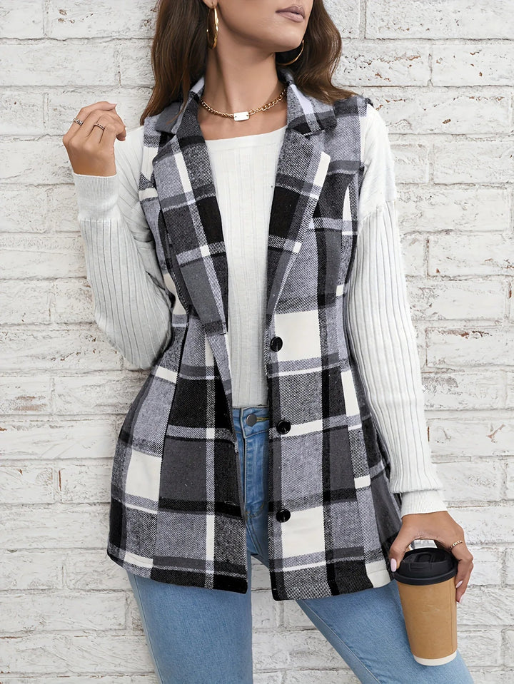 Nora | Gilet lungo elegante in misto lana a quadri