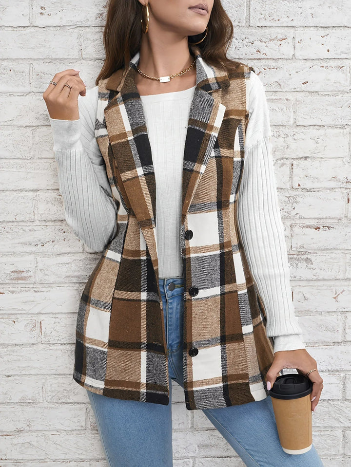 Nora | Gilet lungo elegante in misto lana a quadri