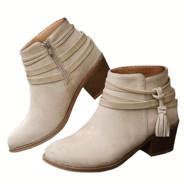 Olivia | Elegant Tassel Block Heel Ankle Boots