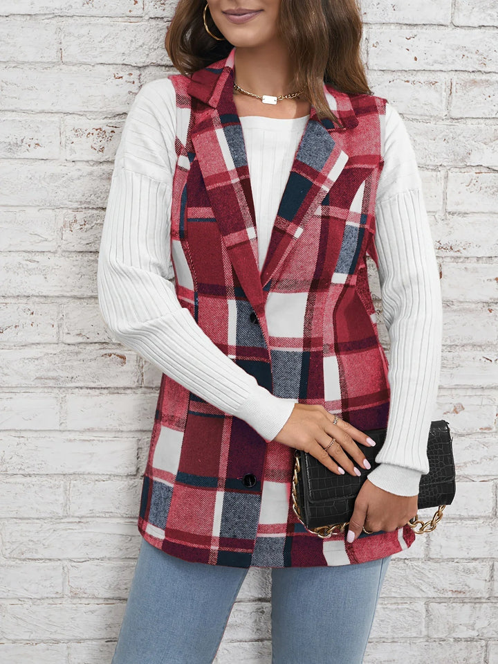 Nora | Gilet lungo elegante in misto lana a quadri