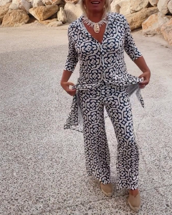 Eleanor | Ensemble élégant et confortable composé d’un haut imprimé et d’un pantalon large