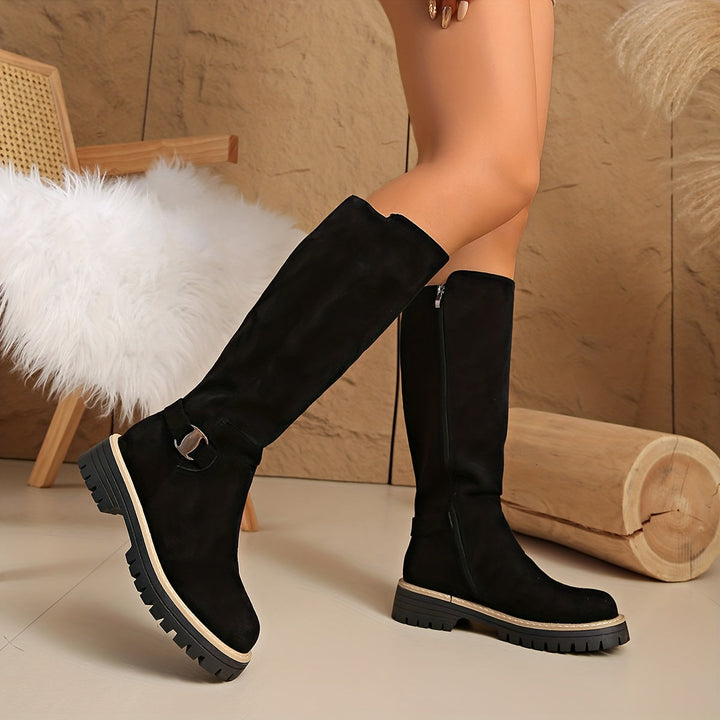 Olivia | Elegant And Practical Low Block Heel Knee High Boots