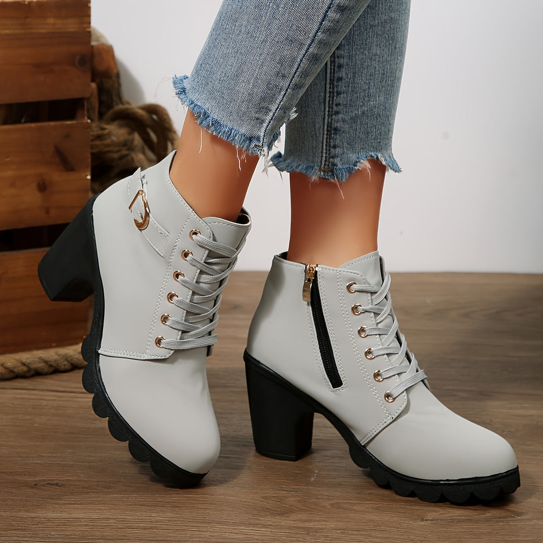 Liora | Lace-Up Block Heel Ankle Boots