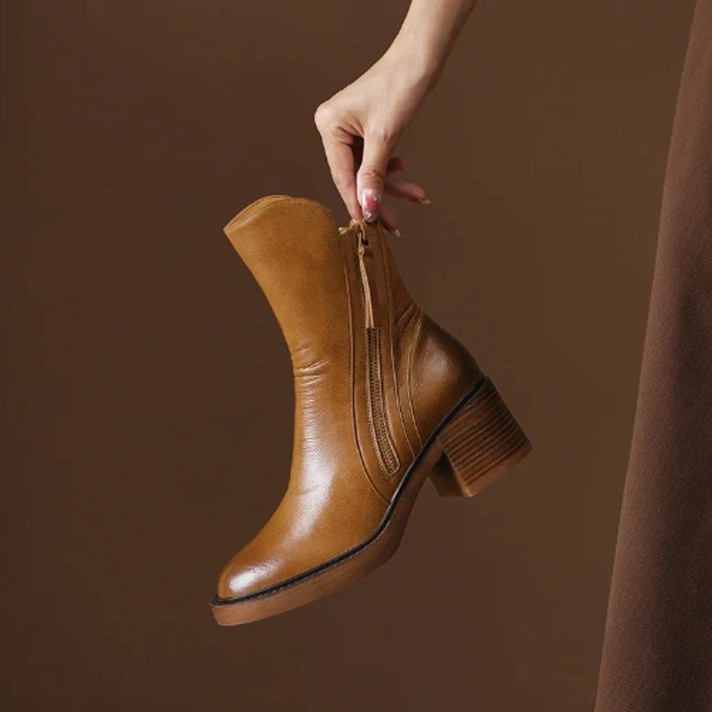 Chloe | Timeless Block-Heel Smooth Leather Ankle Boots