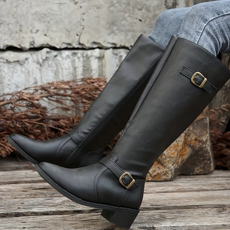 Caroline | Elegant And Versatile Double-Buckle Knee High Boots