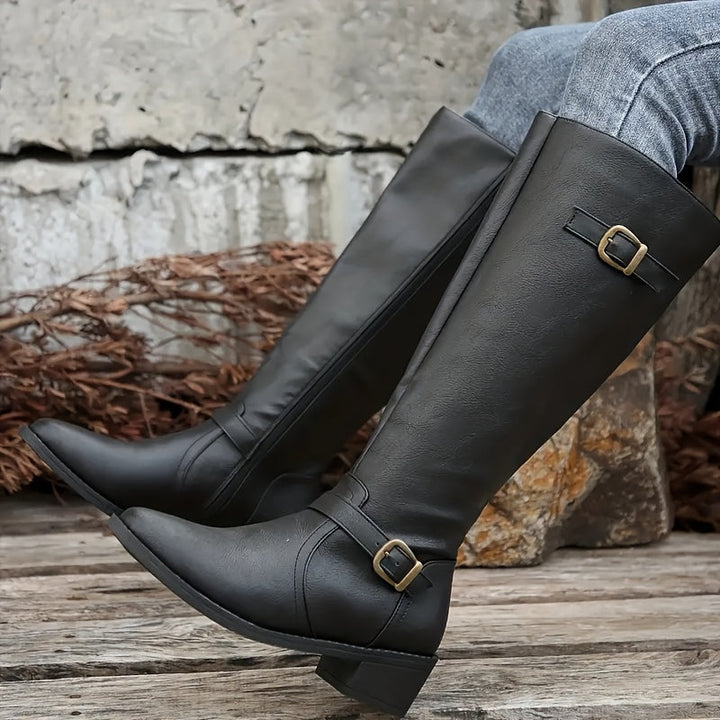 Caroline | Elegant And Versatile Double-Buckle Knee High Boots