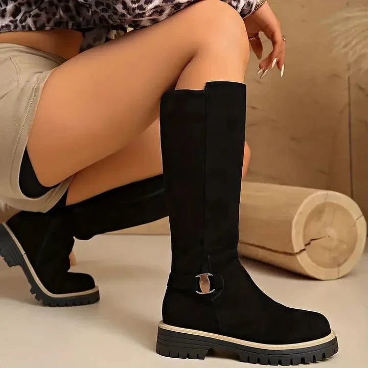 Adeline | Elegant And Versatile Buckle Accent Knee High Boots