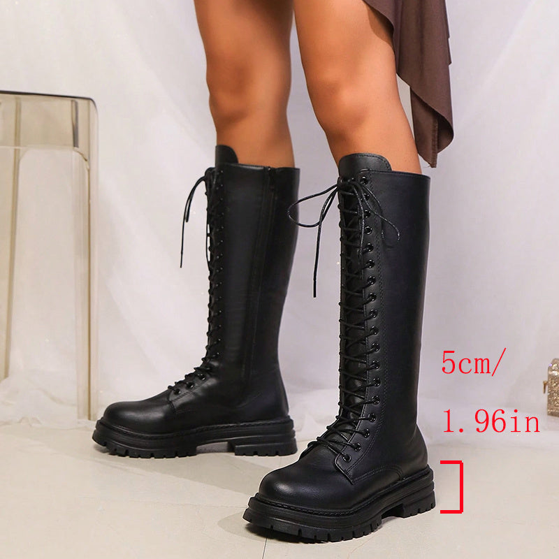 Emma | Bold And  Durable Lace-Up Platform Knee High Boots