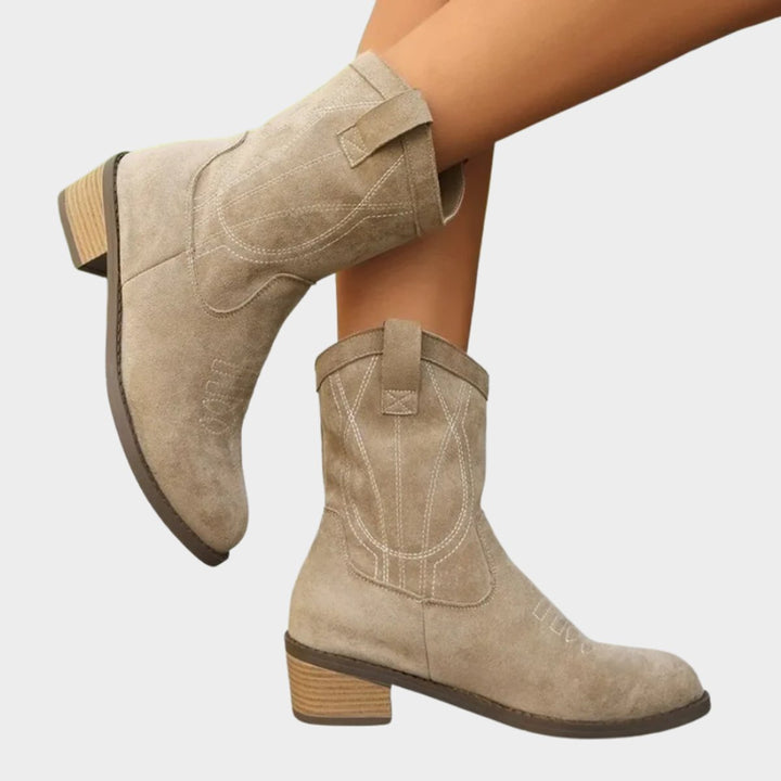 Harper | Embroidered Suede Western Ankle Boots