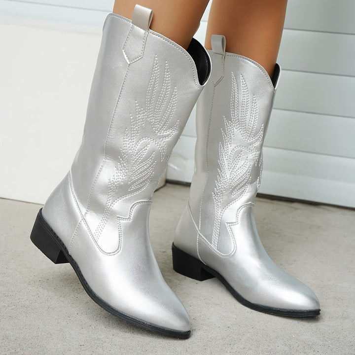 Luna | Metallic Wide-Calf Western Cowboy Boots
