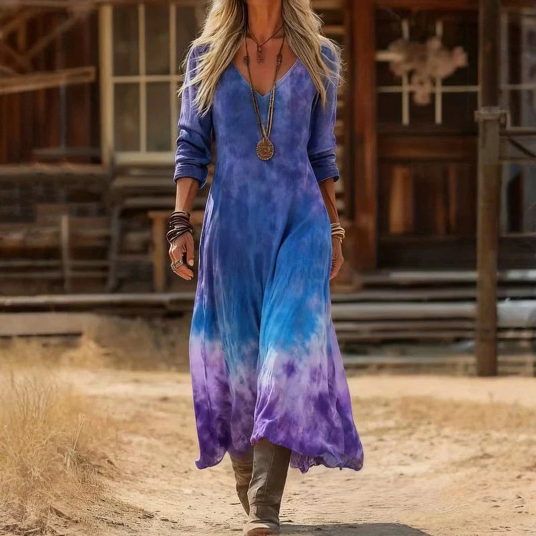Julia | Vintage Bohemian V-Neck Long-Sleeved Maxi Dress