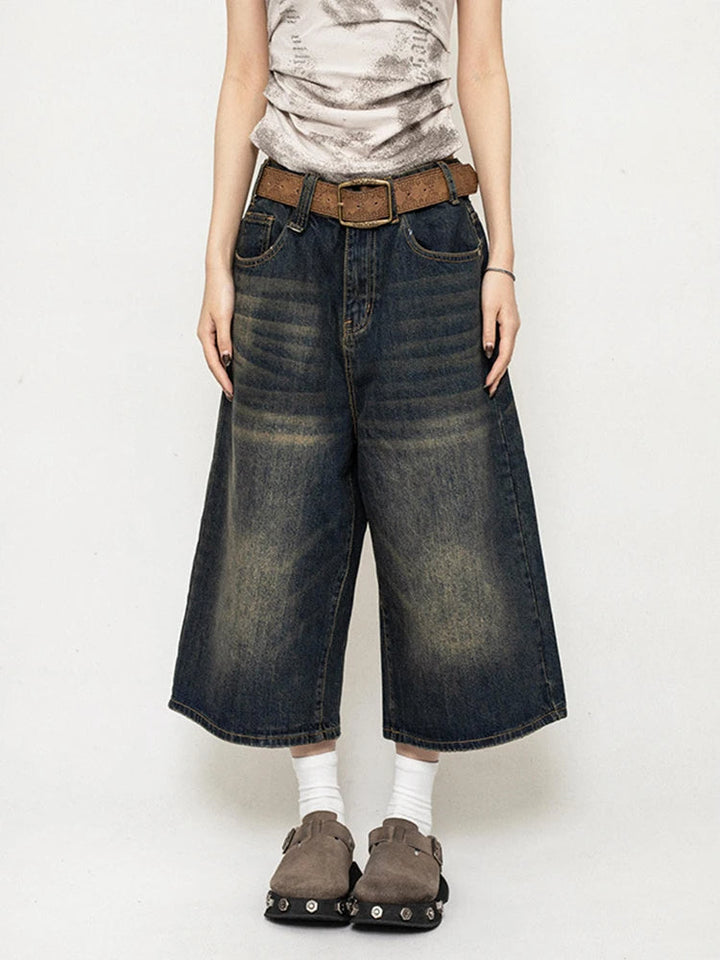 Luna | Ausgefallene Vintage-Culotte aus Denim mit Used-Details