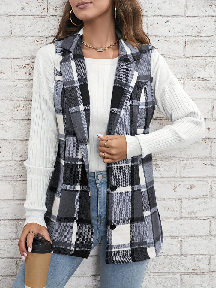 Nora | Gilet lungo elegante in misto lana a quadri