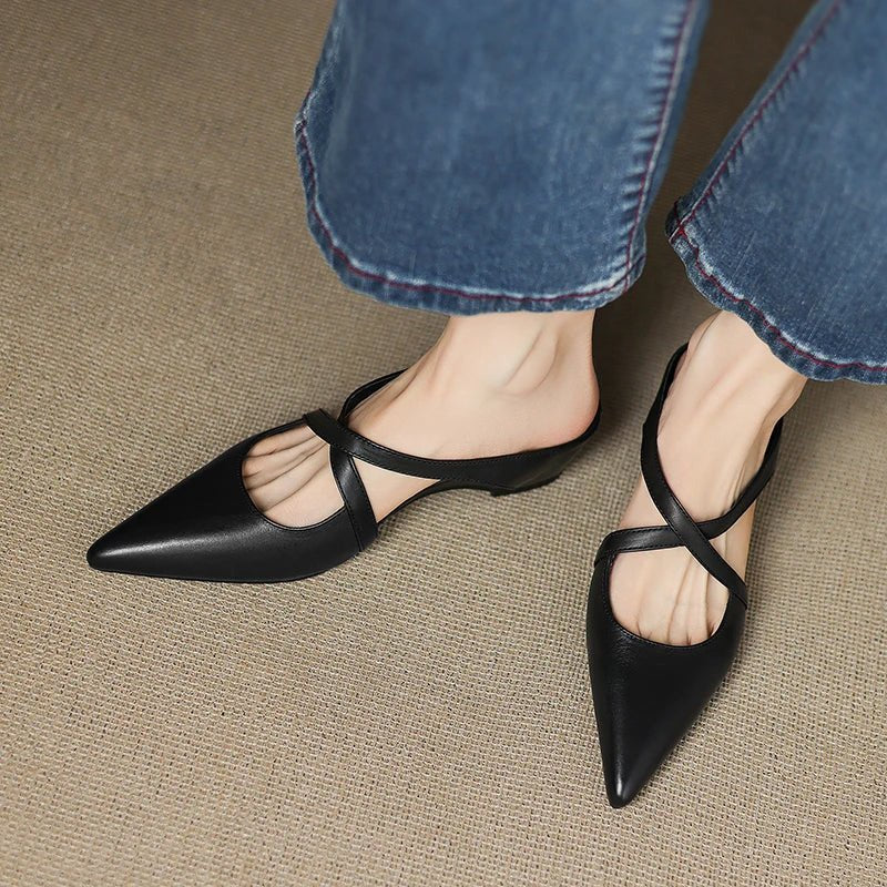 Seraphina | Mule sofisticate e confortevoli in pelle con cinturini incrociati