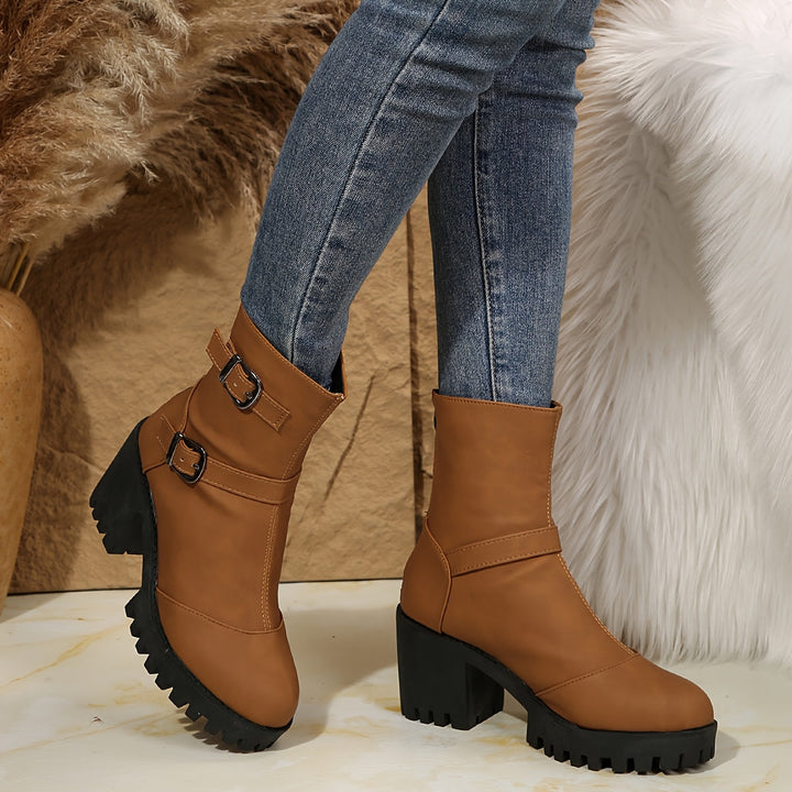 Emma | Bottines élégantes à talon carré et brides à boucles