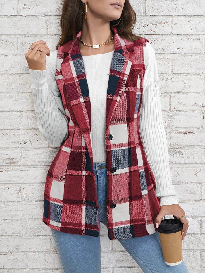 Nora | Gilet lungo elegante in misto lana a quadri