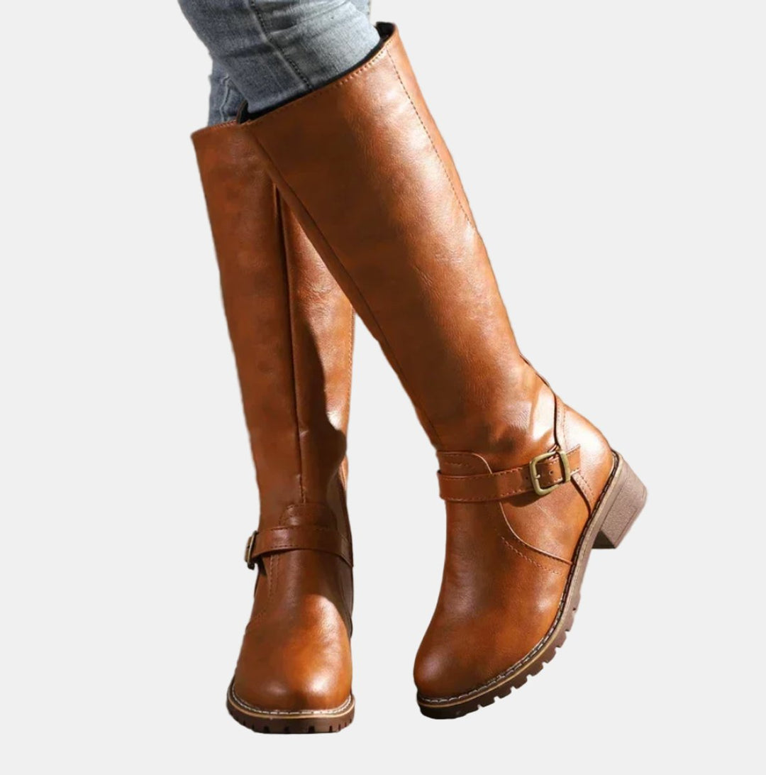 Luna | Elegant And Comfortable Buckle Strap Knee High Boots