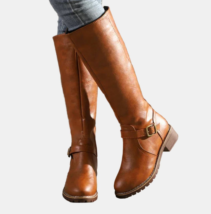 Luna | Elegant And Comfortable Buckle Strap Knee High Boots