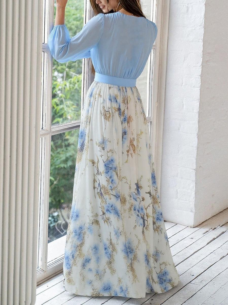 Julia | Floral Chiffon A-Line Long Sleeved Maxi Dress