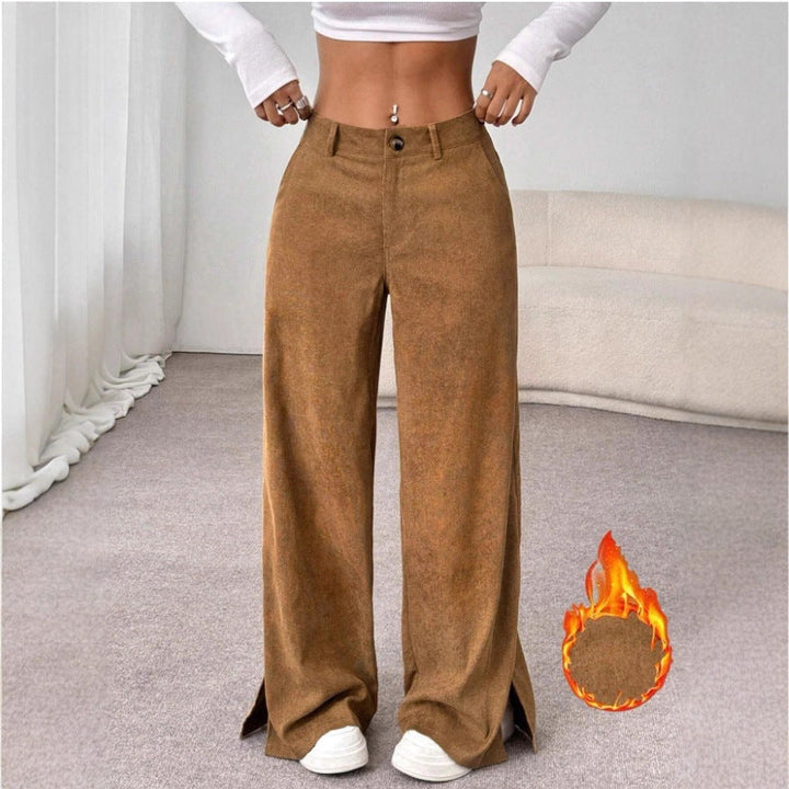 Nora | Pantalon chic à taille haute, jambes larges et fentes