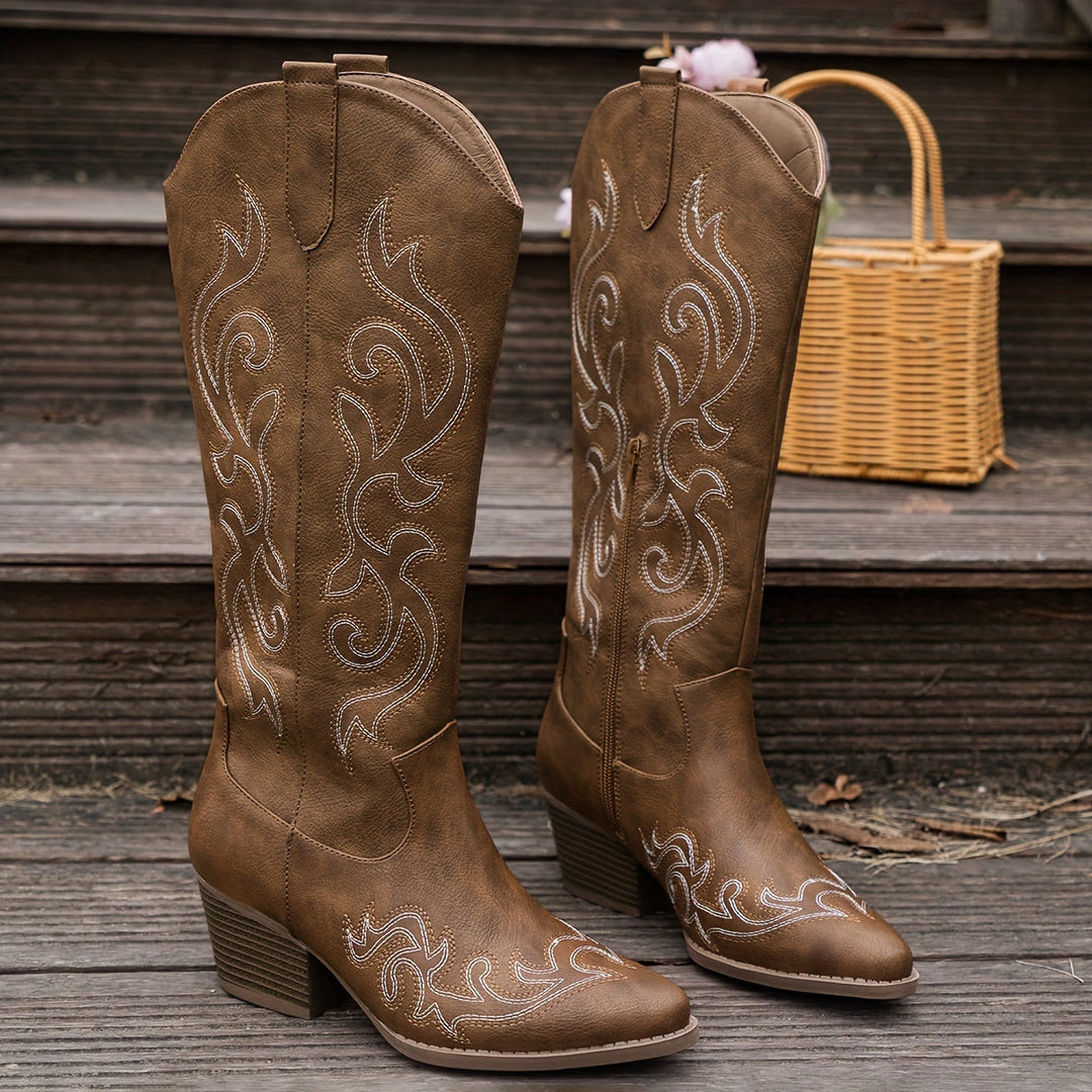 Evelyn | Classic Wide Calf Western Knee High Cowboy Boots