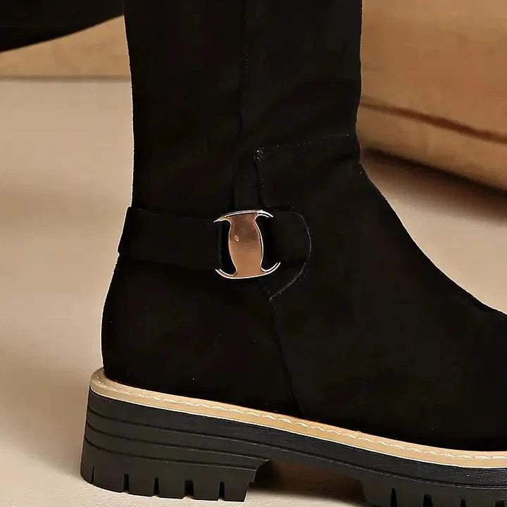 Adeline | Elegant And Versatile Buckle Accent Knee High Boots