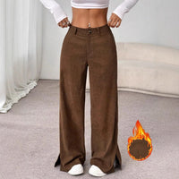 Nora | Pantalon chic à taille haute, jambes larges et fentes