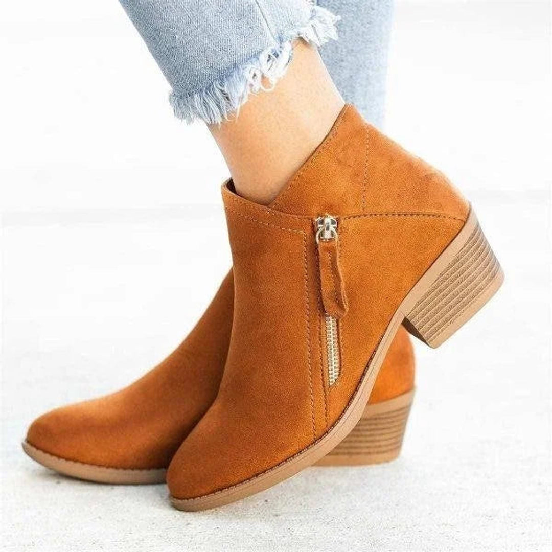 Clara | Elegant Low Heel Side Zip Suede Ankle Boots