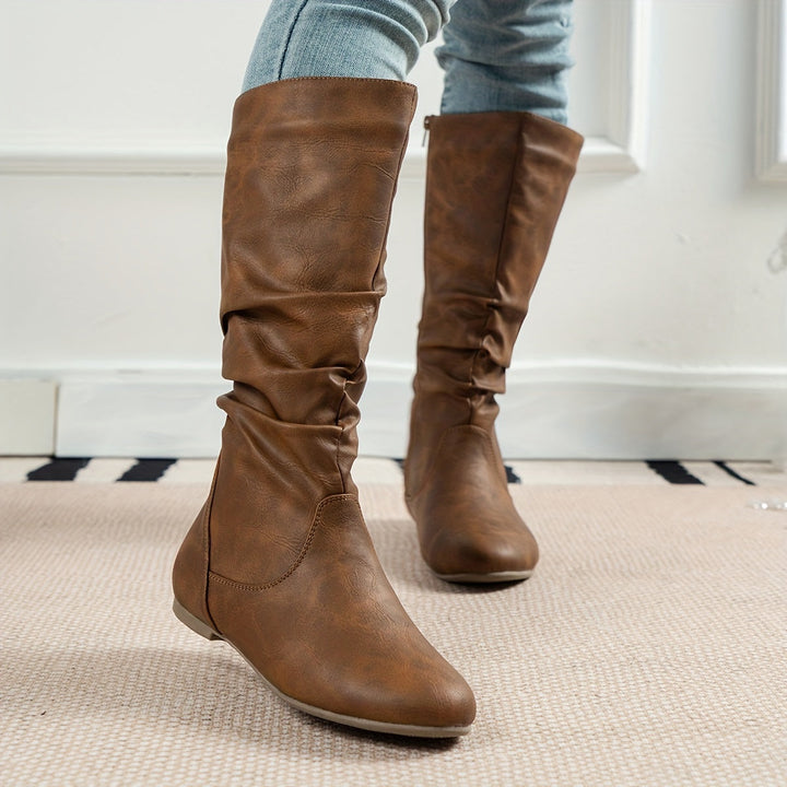 Emily | Comfortable and Timeless Gathered Flat Knee High Boots