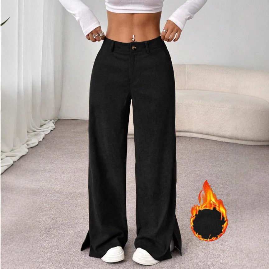 Nora | Pantalon chic à taille haute, jambes larges et fentes